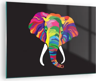 Produktbild von Bilder auf glas - Elefant spaß bunt tier - 70x50cm - Glasbilder - Wandbilder - Kunstdruck - zum Aufhängen bereit - Wanddekoration aus Glas - Glas Bilder - Wandbild auf Glas - Einteilig - GAA70x50-2928