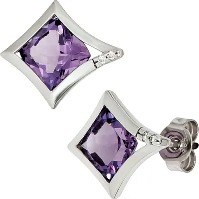 Produktbild von Ohrstecker Stecker Amethyst & 4 Diamanten Brillanten 585 Weißgold Ohrschmuck