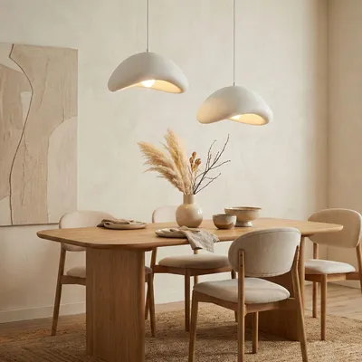 Immagine prodotto di Opviq, lampadario di alta qualità, struttura in metallo, calotta in fibra di vetro, 42 x 37 x 22 cm, altezza regolabile da 40 a 106 cm, Ø 40 cm, 2 x E27, max. 40 W, IP20, stile moderno e astratto in bianco.