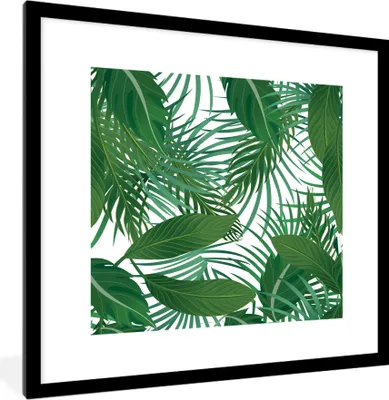 Produktbild von MuchoWow® MuchoWow® Gerahmtes Poster Blätter - Muster - Tropisch 40x40 cm - Poster mit zchwarzem Bilderrahmen - Poster - Plakat im Rahmen