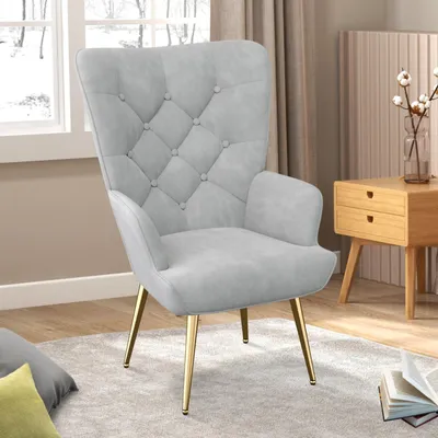 Produktbild von Hawthyhome eleganter Sessel polsterstuhl Ohnzimmer Sessel Schminktisch Stuhl mit Metall Beinen Sessel fürs Wohnzimmer/SchlafzimmerBis 150 KG,Grau
