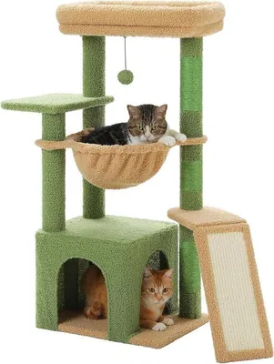Produktbild von Famanu Kratzbaum für Katzen - Cactus Design mit Hangmatte und Plattform - 90 cm - grün