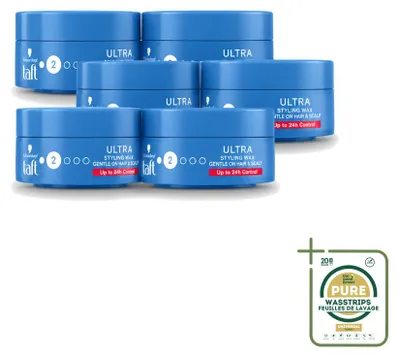 Productafbeelding van 6 x Taft Ultra Styling Wax - Flexibele textuur - 75 ml - Verpakking met 6 stuks