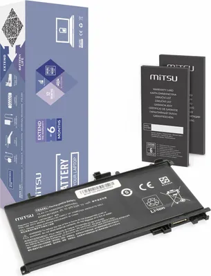 A laptop battery and its packaging are displayed on a white background.