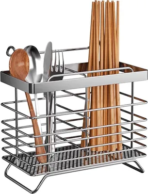 Image de Porte-baguettes mural, porte-sèche-ustensiles de cuisine, porte-couverts en acier inoxydable pour fourchette et cuillère