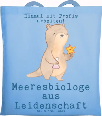 Produktbild von Mr. & Mrs. Panda Uni Tasche Meeresbiologe Leidenschaft - Sky Blue - Geschenk, Shopping, Studium, Lustig, Tote Bag, Witzig, Schultasche, Jutebeutel, dokumententasche