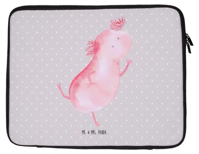 Produktbild von Mr. & Mrs. Panda Laptop Tasche Axolotl Tanzen 33 x 42 cm - Grau Pastell - Geschenk, Laptophülle, Freudig, Lurche, Hülle, Laptoptasche, Lurch, gut Gelaunt, Notebooktasche