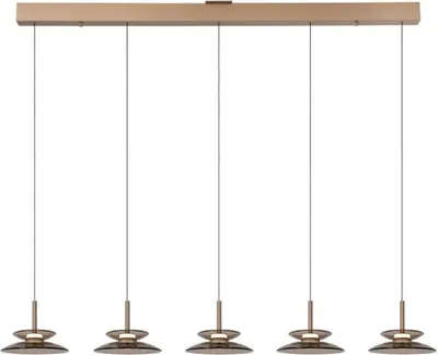 Produktbild von LED Hängeleuchte Metall Rauchglas H: max. 200 cm Champagner Bernstein länglich warmweißes Licht 2700 K 450 lm