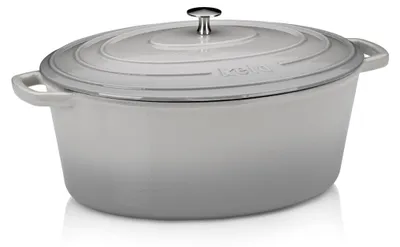 Ovaler Guss-Eisen-Bräter 9,3 L mit Deckel, grau