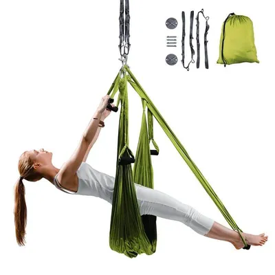 Produktbild von Insportline Aero Yoga-Gurte Hemmok grün mit Halterungen und Seilen