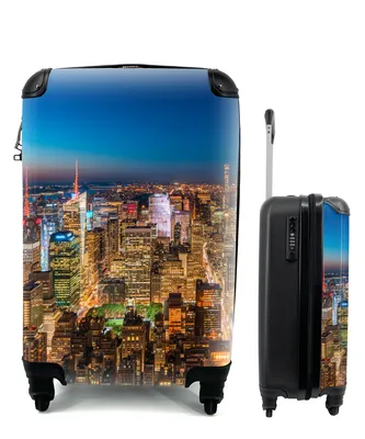 Produktbild von MuchoWow® Koffer Handgepäck Trolley Rollkoffer Kleine Reisekoffer mit 4 Rollen - New York - Farben - Nacht - Cabin Size < 55x40x23 cm & 55x40x20 cm - Fotokoffer - Kabinenkoffer - Boardgepäck - Reise-Box - Reisekoffer - Reisegepäck - Koffer mit Bild - Trolley für Kinder