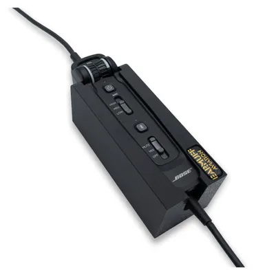 A black Bose aviation headset control unit is shown against a white background.