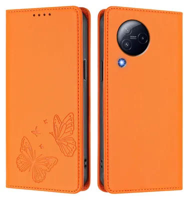 Produktbild von Lederhülle für Xiaomi Civi 3, Schmetterling Prägung Leder Brieftasche Schutzhülle mit Ständer Orange