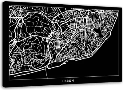 Produktbild von Leinwandbild lissabon - stadtplan 60x40 cm Feeby grau wandbild bereit zum aufhängen