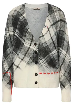 Produktbild von Woll-Mix Jacke mit Karomuster, Relaxed Fit, V-Ausschnitt und Knopfleiste, Schwarz, Größe 42