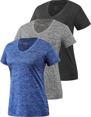 Produktbild von Sport-T-Shirt Damen 3er-Set Fitnessshirts V-Ausschnitt Kurzarm Größe S
