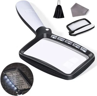 Immagine prodotto di Lente di ingrandimento portatile con 5 LED - lente di ingrandimento grande e regolabile con luce integrata - ingrandimento 2x - per anziani - artigianato, hobby, orologeria