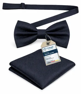 Produktbild von Fliege Dunkelblau mit Einstecktuch für Herren Set - Anzug Herrenfliege zur Hochzeit - Verstellbare Schleife in Blau