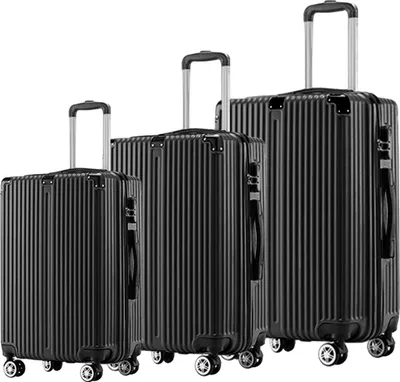 Produktbild von Fortuna Lai Hartschalen-Koffer Trolley Rollkoffer Reisekoffer Handgepäck 4 Rollen (20-24-28 Zoll-Set) (Schwarz, Set)