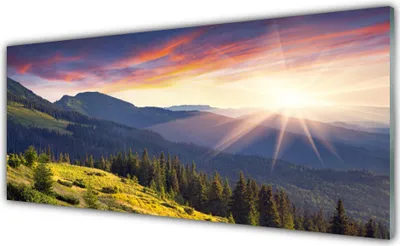 Produktbild von Acrylglasbilder 125x50 Wandbild Druck Gebirge Wald Sonne Landschaft
