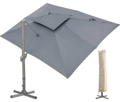 Image de Parasol rectangulaire 300 x 400 cm avec pied et manivelle, grand parasol à pied central, parasol de terrasse, pivotant à 360°, résistant au vent, imperméable, parasol de marché pour le jardin, la terrasse et l'extérieur, gris