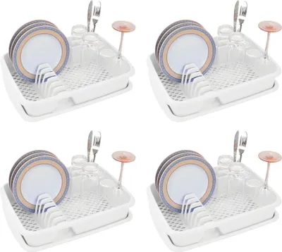 Immagine prodotto di Novaliv 4x Vassoio organizzatore per piatti BIANCO 40 x 30 cm - Scolapiatti - Uso versatile per cucina e lavello piccolo - Portaposate e stoviglie - Portapiatti cucina
