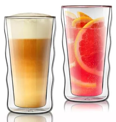 Image de Verres thermiques à double paroi, capacité de 450 ml, lot de 2, en verre borosilicaté, pour boissons chaudes et froides