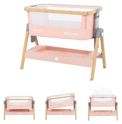 Produktbild von Kikkaboo Beistellbett Nanna Matratze höhenverstellbar Moskitonetz Räder Korb pink