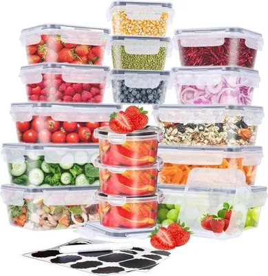 Produktbild von Leichtgängige Essensbehälter mit Deckeln, 32 Stück (16 Behälter und 16 Deckel), BPA-freie Mikrowellenschutzbox, magnetron- und Geschirrspülerbeständig, transparent.