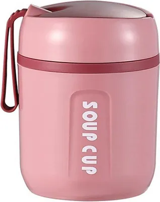 Productafbeelding van Famanu Thermobox 480 ml - Thermische lunchbox voor kinderen en volwassenen, roestvrij staal, roze