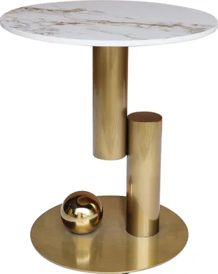 Produktbild von FURNLUX Beistelltisch Modig Marmor Weiss Und Gold 45cm / Hauptfarbe: Weiß / Abmessungen: 45 x 50 x 45 cm