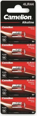 A blister pack of Camelion 4LR44 alkaline batteries.