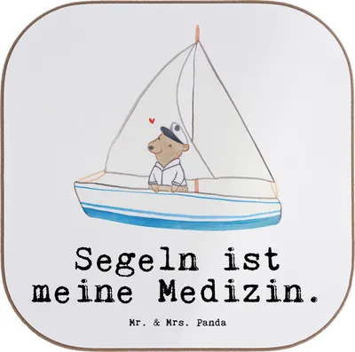 Produktbild von Mr. & Mrs. Panda Untersetzer für Gläser Bär Segeln - Weiß - Geschenk, gläseruntersetzer, Segelboot, Tischschoner, Tassenuntersetzer, Yachtclub, Segeltörn, Segelschule