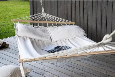 Produktbild von Anini Hängematte Baumwolle weiß mit 150 cm extra breit , 120 kg belatbar