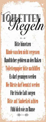 Produktbild von vianmo Holzschild 27x10 cm lustig Toiletten Regeln Witz Humor Spaß