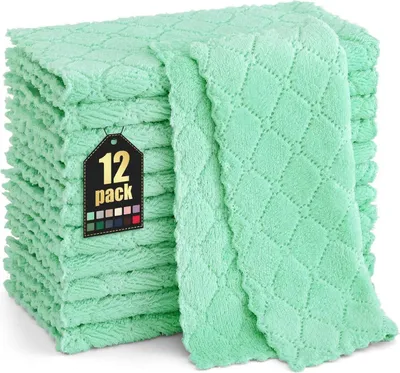 Produktbild von Mikrofasertücher 12 Stück Waschbar Weich Fusselfrei Grün 25x25 cm