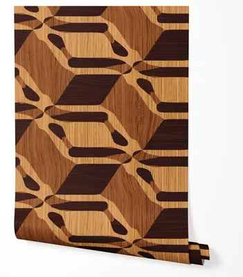 Produktbild von Selbstklebende Tapete Möbelfolie Holzoptik Braun Geometrisch Retro Modern 3D Effekt Holz Muster Design Wandtapete Wohnzimmer Schlafzimmer Küche Flur Büro 2,5m x 0,5m