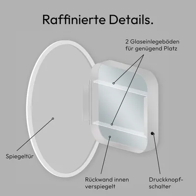 Produktbild von LED Spiegelschrank 60 cm, Alukorpus silber matt, 2 Ablagen, IP44