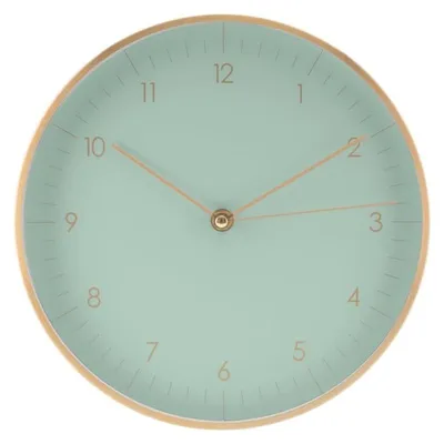 Quarz-Wanduhr 24 cm, Mintgrün, geräuschlos, nordisches Design