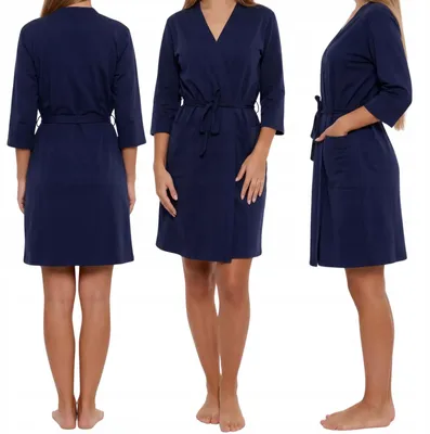 Productafbeelding van Damenbadjas - Klassieke badjas, maat M - Katoenen badjas, blauw - Badjas tot op de knie