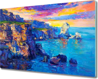 Produktbild von Coloray Hackbrett Küchenbrett Kochplattenabdeckung Schneidebrett Herdabdeckplatte 80x52 cm - Küstenklippen Sonnenuntergang
