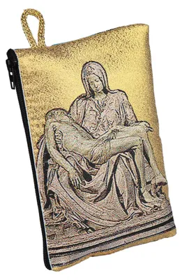 Pieta-Aufbewahrungstasche 10x15 cm, goldbestickt, Reißverschluss