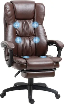 Zdjęcie produktu dla Fotel biurowy Vinsetto z funkcją masażu, ergonomiczny fotel biurowy z funkcją odchylania, podnóżkiem, regulowany na wysokość, obrotowy o 360° fotel komputerowy ze sterowaniem zdalnym, sztuczna skóra, brązowy