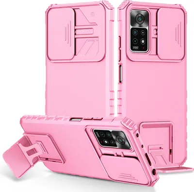 Produktbild von Redmi Note 11 Pro Hülle, Dual Layer Ständer Schutzhülle mit Schiebe Kamera Schutz für Xiaomi Redmi Note 11 Pro 5G/4G Pink