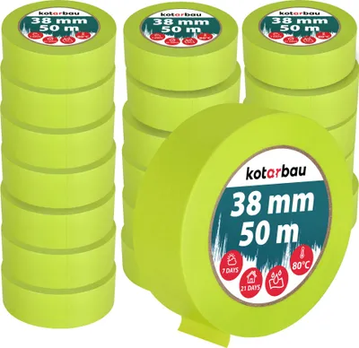 Image de KOTARBAU® Set de 24 pièces de crêpe de peintre fluo 50 m de ruban de crêpe 38mm ruban de peintre ruban adhésif de peintre accessoires de peintre vert fluorescent papier crêpe matériel de peinture