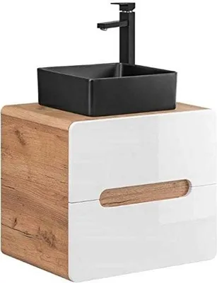 Productafbeelding van Aruba 828 badkamerkast van 60 cm met wastafelblad, model UM6276. Hangende kast onder de wastafel, badkamerkast in "Craft Oak White Glanz" afwerking