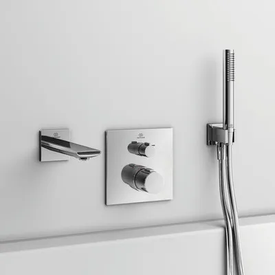 Produktbild von Ideal Standard Wandanschlussbogen mit Brausehalter eckig Idealrain Atelier BC771AA Chrom