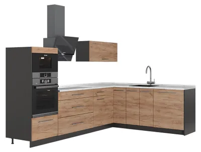 Zdjęcie produktu dla Kuchnia narożna Vicco Fame-Line Dąb goldkraft/Antracyt 287 x 60 cm, BP Marmur, Model 63467