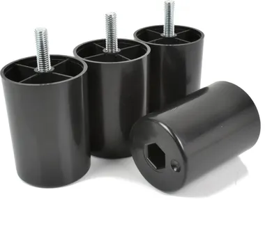 Produktbild von 4x Füße aus Kunststoff Beine Möbelgleiterfuß Möbelfüße Möbelbeine Schrank Beine schwarz Plastik Höhe 7 cm mit Gewindestift M8x25mm [25R5070]