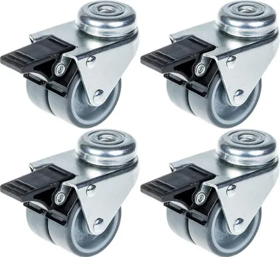 Image de 50mm 2" twin wheel castor grey rubber swivel with brake 280kg capacity, set of 4